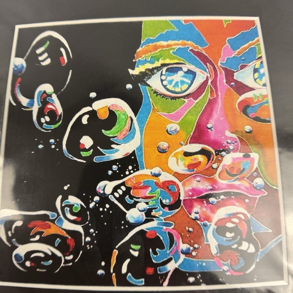 Colorful Face Abstract Silk Painting Printing Pictures Bubbles Wall Art Signed - Picture 11 of 11